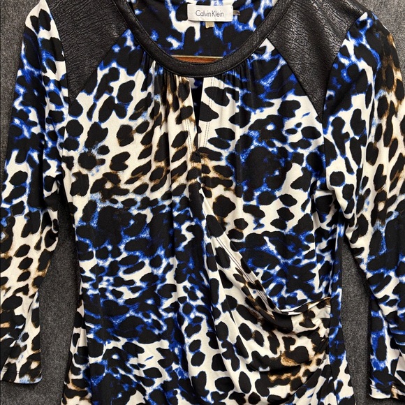 Calvin Klein Blue and Black Animal Print Long Sleeve Dress - Picture 5 of 9